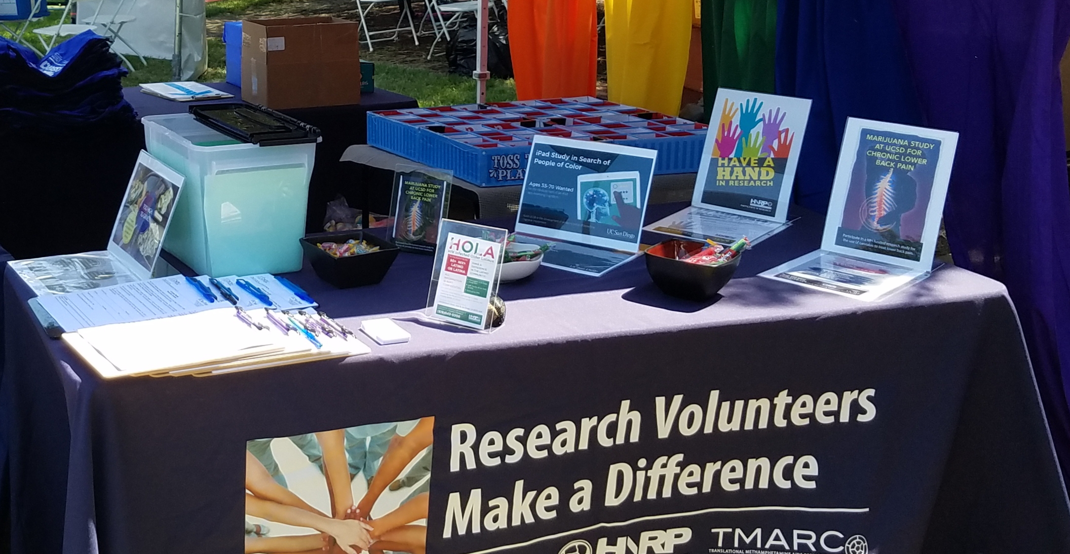 Research flyers on table